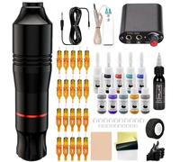 FONPOO Kit Máquina Tatuar Completo, 20 agujas + 10 tintas