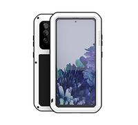 FONREST Completo Funda para Samsung Galaxy S20 FE 5G 6,2-Pulgada, Love Mei Antichoque Al Aire Libre Híbrido Aluminio Metal Antipolvo Carcasas con Vidrio Templado, Apoya de Carga inalámbrica(Blanco)