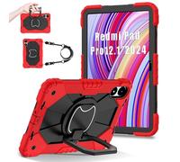 FONREST Funda portátil resistente para Xiaomi Poco Pad/Redmi Pad Pro 12.1'' 2024 con soporte giratorio/Anillo colgante de elevación con asa de cuerda híbrido, resistente, a prueba de golpes, cubierta
