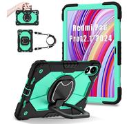 FONREST Funda portátil resistente para Xiaomi Poco Pad/Redmi Pad Pro de 12,1 pulgadas 2024 con soporte giratorio/anillo colgante asa de elevación cordón armadura híbrida de servicio pesado resistente