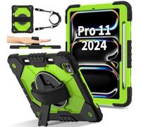 FONREST Funda resistente para iPad Pro de 11 pulgadas M5/M4 2025/2024 A3357/A3358 con soporte para lápices, correa de mano giratoria, correa de hombro cruzada, cubierta híbrida de silicona a prueba de