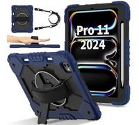 FONREST Funda resistente para iPad Pro de 11 pulgadas M5/M4 2025/2024 A3357/A3358 con soporte para lápices, correa de mano giratoria, correa de hombro cruzada, cubierta híbrida de silicona a prueba de