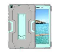 FONREST Funda resistente para Samsung Galaxy Tab A 8.0 2019 (SM-T290/T295) con soporte, policarbonato híbrido resistente y de silicona a prueba de golpes (gris + menta)