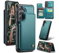 FONREST Funda trasera delgada tipo cartera para Samsung-Galaxy-S25-FE con bloqueo RFID, tarjeteros, panel abatible/soporte, TPU a prueba de golpes + piel sintética, funda protectora trasera con