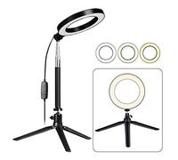 Fonrest LED Luz Anillo con Trípode Palillo de Selfie, 6 Pulgadas Regulable Piso/Mesa Lámpara Anular para, Maquillaje, Transmisión en Vivo, Youtube, Vlog Cámara del teléfono Grabación de vídeo (Negro)