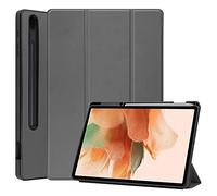 FONREST Tríptico Caballete Cáscara por Samsung-Galaxy-Tab-S7-FE/S8 Plus/S7 Plus 12,4'' con Soporte para S Pen, Cuero Cuerpo Completo Magnético Tapa abatible Funda [Auto Dormir/Despertar](Gris)