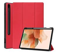 FONREST Tríptico Caballete Cáscara por Samsung-Galaxy-Tab-S7-FE/S8 Plus/S7 Plus 12,4'' con Soporte para S Pen, Cuero Cuerpo Completo Magnético Tapa abatible Funda [Auto Dormir/Despertar](Rojo)