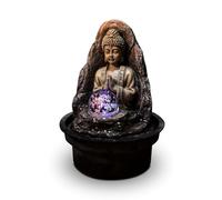 Fontaine Peace - Fuente de Interior Buda Zen Relajante con Luz LED - Decoración de Hogar Zen - Regalo Pequeño Precio- Fuente de Mesa - Circuito Cerrado - Beige y Marrón - H 18 cm - Zen'Light