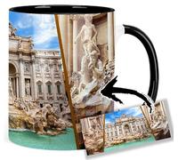 Fontana Di Trevi Fountain Rome Taza Interior y Asa Negra Ceramica Mug