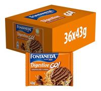 Fontaneda Galletas Digestive Go! Chocolate y Avena, 36 bolsas de 43g | Galletas Digestive con chocolate y avena, fuente de fibra, ideales para desayunos y meriendas
