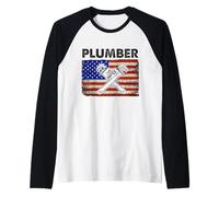Fontanero Americano 4 de Julio patriótico Bandera de EE. UU Camiseta Manga Raglan