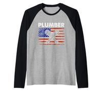 Fontanero americano del 4 de julio patriótico de la bandera de EE. UU Camiseta Manga Raglan