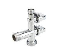 Fontastock FSKFAB103 Llave de escuadra individual para regulación del agua 1/2”-3/8”-3/4” con 2 salidas, para cisterna wc, lavabo, bidé o fregadero y lavadora o lavavajillas, cierre con 1/4 de vuelta
