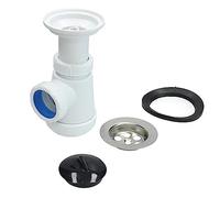 Fontastock FSKFSI004 sifón tipo botella corto extensible 1-1/4" 32/40 con salida horizontal y rejilla de desagüe y tapón incluidos