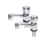 Fontastock URBEL FSKFGB004 Set de 2 grifos Individuales para Lavabo, Agua fría/Agua Caliente, Soportes de fijación, maneta de Zinc y Cuerpo de latón