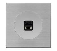 FONTINI - Doble toma USB 2,6A A/C ALU GLOSSY DOM con placa simple metalizada gris - carga práctica y diseño elegante