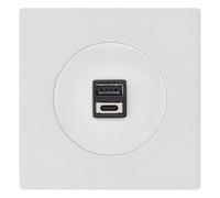 Fontini - Toma doble USB de 2,6 A, A/C, color blanco brillante DOM con placa simple blanca, carga rápida y diseño moderno