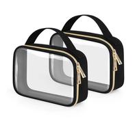 FonVan 2 Piezas Neceser de Aseo Transparente, TSA Aprobado Neceser de Viaje para Avión, Bolsa de Aseo de Viaje Transparente, para Mujeres y Hombres con Correa de asa, Impermeable, PVC (Negro-1)