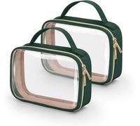 FonVan 2 Piezas Neceser de Aseo Transparente, TSA Aprobado Neceser de Viaje para Avión, Bolsa de Aseo de Viaje Transparente, para Mujeres y Hombres con Correa de asa, Impermeable, PVC (Verde)
