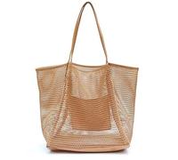 FonVan Bolsa de Playa de Malla Grande, Bolso de Mano con Bolsillo Interior con Cremallera, Bolsa de Compras Plegable, Bolsa de Malla de Playa para Mujer, para Playa, Familia, Viajes, Compras