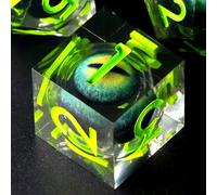 FONVGOGO DND Juego de dados móviles de resina con ojo de dragón, mazmorras y dragones poliédricos, 7 dados de juego con caja de regalo DND Dice Set (ojo de dragón verde)