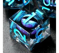 FONVGOGO Juego de dados D&D para Dungeons and Dragons Juego de dados DND Poliédricos Núcleo Líquido Tuercas de Resina Ojo de Dragón 7 Piezas DND Dice Set (Azul)
