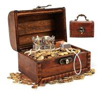 Fonyet Baúl del tesoro de madera vintage para niños, pequeño cofre del tesoro con candado, cofre del tesoro piratas para cumpleaños infantiles, 11,5 x 8 x 8 cm, pequeño cofre del tesoro para joyas