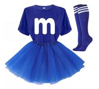 FONYFA Letra M Disfraces de Halloween, faldas tutú, camiseta de grupo de equipo para mujer, disfraz de caramelo para Halloween, Navidad, Azul, Large