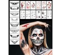 Fonyiunce 20 Hojas Tatuajes Temporales Zombies Cicatrices Resistentes Agua Pegatinas Tatuajes Halloween Zombie Cicatrices Tatuajes Pegatinas con Falso Scab Sangre Especial Fx Costume Maquillaje Props