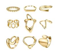 Fonyiunce 9 Piezas Anillo Mujer Oro, Anillos Mujer Gruesos Oro, Juego Anillos Niña, Juego De anillos De Dedo Vintage, Ajustables Apilables Anillos, para Mujeres, Niñas