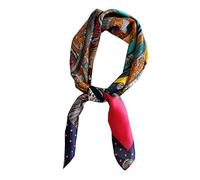 FONYVE Pañuelo cuadrado mediano de satén con sensación de seda para mujer, 27.5 x 27.5 pulgadas, 01 Dark Blue Edge, M