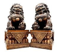 Foo Dogs - Estatuas de león guardián - Figura de perros Fengshui Fu, regalo de inauguración de la casa para ahuyentar la energía malvada, dioses chinos de puerta para negocios y protección del hogar