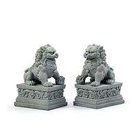 Foo Dogs - Par de estatuas de león guardián, estatuas de piedra de perros Fu Foo, decoración china de Feng Shui para inauguración de la casa, felicitaciones para protegerse de la energía malvada (L)