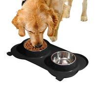 Food Bowls for Dogs - Spillproof Cat Feeder | 25x12cm Double Pet Bowl with Removable Stainless Steel Dish, Anti-Skid Rubber Base with Adjustable Height Stand, Elevated Feeder