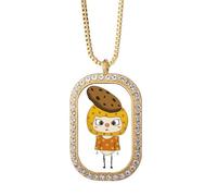 Food Cookie Sweet Snack Bake Delicious UU - Collar con colgante de diamante y cristal dorado