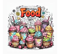 Food, Drinks and Sweets: Coloring Book for Adults and Kids,Designs for Relaxation - Variety of Foods, Drinks, Desserts and Fruits