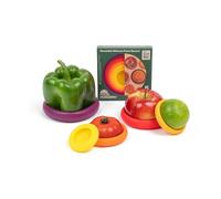 Food Huggers 5 protectores de alimentos de silicona reutilizables, sin BPA y aptos para lavavajillas, almacenamiento de frutas y verduras para cebolla, tomate, limón, plátano, latas y más | redondo,