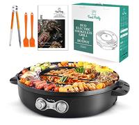 Food Party Hot Pot Eléctrico y Parrilla Eléctrica sin Humo 220V 2200W 2 en 1 Hotpot Chino Korean BBQ Olla Caliente Barbacoa Coreana de Mesa Shabu Shabu Hot Pot