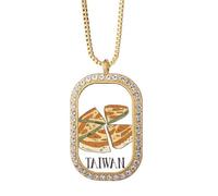 Food Pizza Taiwán Travel Art Deco Fashion Collar con colgante de diamantes de cristal dorado