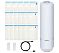 Food Saver Vacuum Sealer Machine - 22 x 21 cm Mini Sealing Tool With 15 Reusable Bags | Handheld Bag Sealer | Compact Food Sealing For Family Students Adults Men Women Home Kitchen Indoor Shop