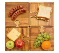 Food Serving Board Interlocking Platter - 18.11 Inch Wooden Serving Platter | Wood Interlockings Board - 4 Piece Puzzle Charcuterie Tray with Seamless Interlocking Design for Party Servings Use