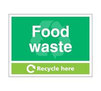 Food Waste - Recycle Here - Landscape 600 x 450 mm - Vinilo autoadhesivo que brilla en la oscuridad