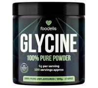 Foodelis L-Glicina en Polvo 500 g | 100% L-Glicina | 5 g por Dosis | 100 Dosis | Sin Sabor | Pura y Sin Aditivos | Incluye Dosificador