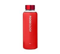 FOODOLOGY Botella para mezcla de bebida, a prueba de fugas, ligera (rojo | Botella de agua deportiva duradera, reutilizable para gimnasio, al aire libre, viajes. Contenedor transparente para bebidas