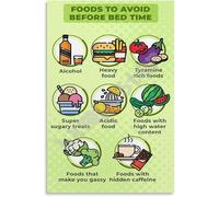 Foods You Should Not Eat Before Bed Poster for Better Sleep Wellness Wall Art Canvas Painting Home Office Decor(Framed,12x18inch(30x45cm))