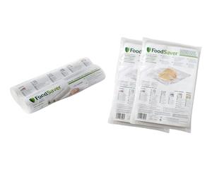 FoodSaver Kit de 2 rollos termosellables de 28 cm x 5,5 m + 2 x 48 bolsas de 20,3 x 29,2 cm para máquinas de envasado al vacío de alimentos, sin BPA