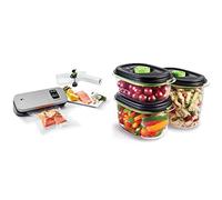 FoodSaver VS1190X - Envasadora al vacío de alimentos compacta con accesorio sellador manual + FoodSaver Recipiente para conservar y marinar al vacío, Hermético, Transparente/Negro
