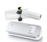 FoodSaver VS1191X Envasadora al vacío de alimentos compacta con accesorio sellador manual, 1 rollo pequeño y 5 bolsas pequeñas, color plata con detalles blancos