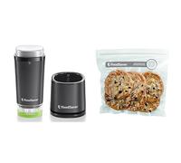 Foodsaver VS1199X Envasadora al vacío de alimentos inalámbrica y portátil, con base de carga + FVB015X Bolsas para envasador al vacío con cierre tipo zip, 0.95 litros, 0 Decibelios