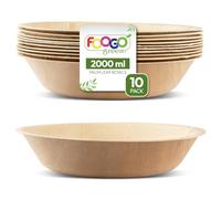 FOOGO Green 10 Cuencos Desechables de Hoja de Palma, 30 cm, 2000 ml, para Postres y Ensaladas, Redondos, Biodegradables, Compostables, Como los Cuencos de Madera, Bambú y Papel, Fiesta